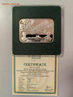 1 доллар 2011 Ниуэ, Самолет Братья Райт, Ag925, до 27.10 - Ю Небо-Братья Райт-1