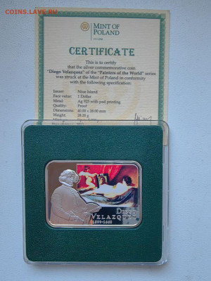 1 доллар 2011 Ниуэ, Диего Веласкес, Ag925, до 27.10 - Ю Худож.кв Веласкес-1