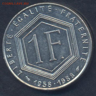 Франция 1 франк 1988 г.  24.10.2025 г. 22 -00 МСК. - Франция