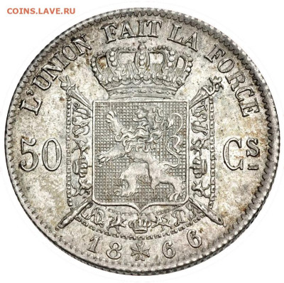 Старая Бельгия. - Belgium 50 centimes 1866Fr-rev - mod