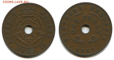 Южная Родезия 1 пенни 1947, до 22.00 мск 31.10.2925 года - Южная Родезия пенни 1947
