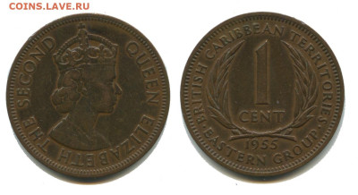 Брит Карибские территории 1 цент 1955, до 22.00 мск 31.10.25 - Бр Карибские тер 1 цент 1955