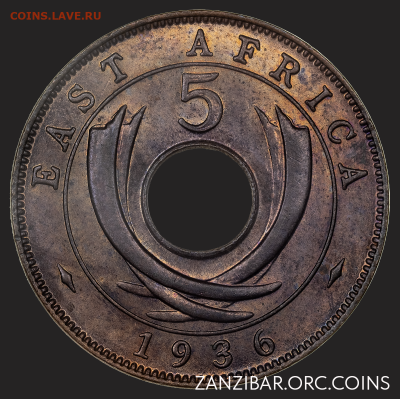 ЗАНИМАТЕЛЬНАЯ НУМИЗМАТИКА - Британская Восточная Африка 5 центов, 1936 KN