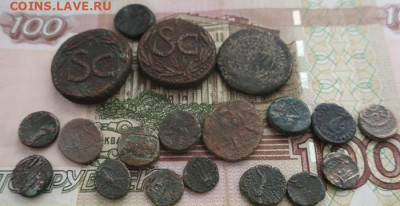 24 уставших античных медных монеты - 7