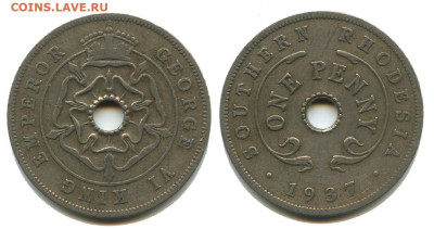 Южная Родезия 1 цент 1937, до 22.00 мск 07.11.2025 года - Южная Родезия пенни 1937