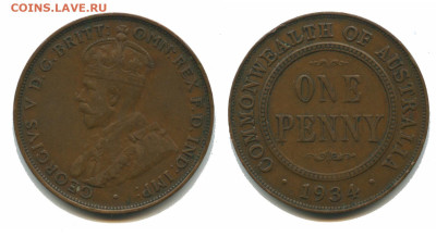 Австралия 1 пенни 1934, до 22.00 мск 07.11.2025 года - Австралия 1 пенни 1934