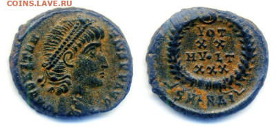 Констанций II фоллис 347–348 гг. Антиохия до 8.11. - Рим_КонстанцийII-фоллис-347-348-венок-Антиохия