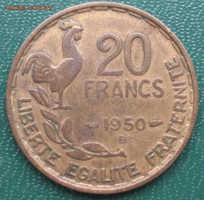 Франция 20 франков 1950B 3 пера-G.GUIRAUD нечастая до 08.11 - 20 франков 1950B_1