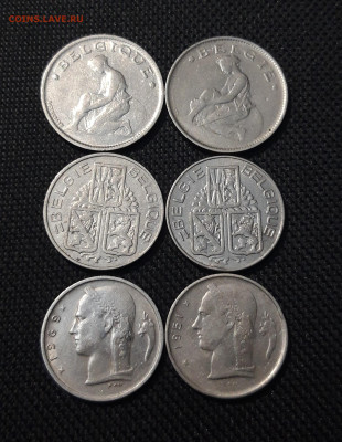 Бельгия 1 Франк 1922 - 1969 года Набор из 6 монет До 10.11 - 20251018_212427