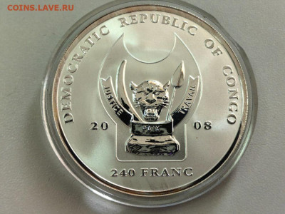 Конго 240 франков 2008 Буйвол Ag999, до 11.11 - Ю Афр.5-ка Буйвол-2