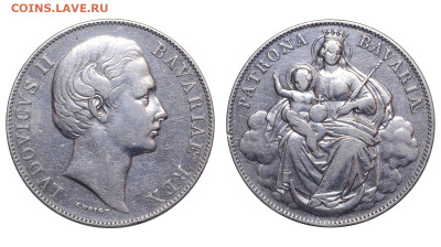 Бавария. 1 талер. Без даты. (1860-е). Мадонна. До 08.11.25. - Р2469