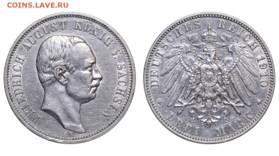 Саксония. 3 марки 1910 г. Фридрих. До 08.11.25. - Р2487