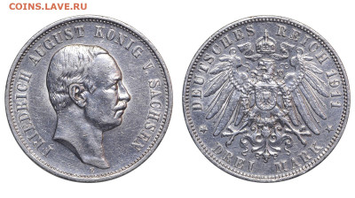 Саксония. 3 марки 1911 г. Фридрих. До 08.11.25. - Р2488