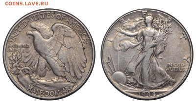 США. 50 центов 1944 г. Шагающая свобода. До 08.11.25. - Р1495