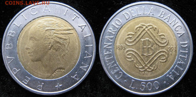Италия 500 лир 1993 банк  до 12-11-25 в 22:00 - 12.59. Италия 500 лир 1993    2037