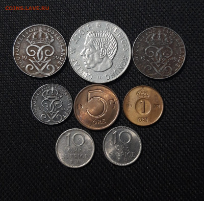 ШВЕЦИЯ 8 монет 1 крона 1 ,2,5,10 эре 1947-1973 г. До 14.11 - 20251018_223744