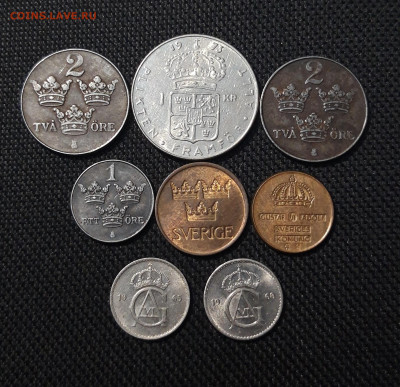 ШВЕЦИЯ 8 монет 1 крона 1 ,2,5,10 эре 1947-1973 г. До 14.11 - 20251018_223644