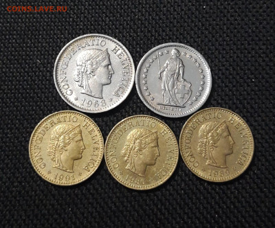 ШВЕЙЦАРИЯ 1968 - 1991 года 5 монет в лоте До 14.11 - 20251018_223451