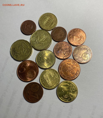 евроценты(14 монет), до 15.11.25г. - евро