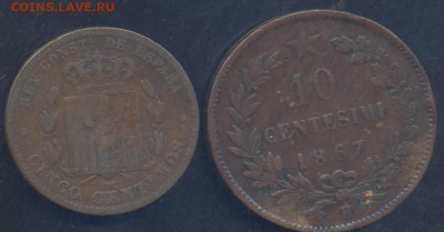 Испания 5 центимос 1877 г.18.11.2025 г. 22 -00 МСК. - Италия