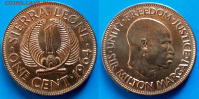 Сьерра-Леоне - 1 цент 1964 года до 22.11 - Сьерра-Леоне 1 цент, 1964  55