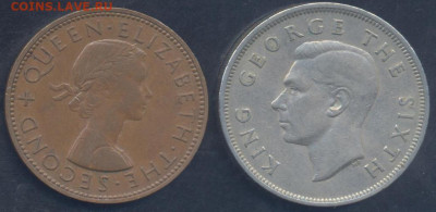 Новая Зеландия 1 пенни 1958 г.25.11.2025 г. 22 -00 МСК. - Н.З. полкроны1