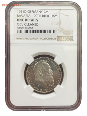 Германия 2 марки 1911 D. NGC UNC DET. Принц Луитбольд. - Photoroom_20251114_173330
