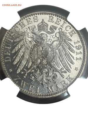 Германия 2 марки 1911 D. NGC UNC DET. Принц Луитбольд. - Photoroom_20251114_173516