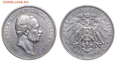 Саксония. 3 марки 1909 г. Фридрих. До 30.11.25. - Р2486