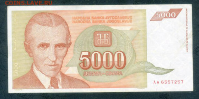 Югославия 5000 динаров 1993 до 8.12. - Югославия_5000динаров-1993-AA_лицо