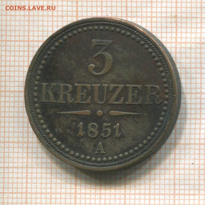 Австрия 3 крейцера А 1851 г. до 10.12.25 г. в 22.00 мск - 375