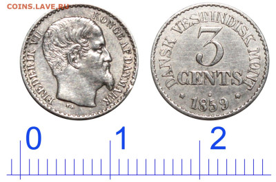 ЗАНИМАТЕЛЬНАЯ НУМИЗМАТИКА - Датская Вестиндия 3 цента 1859 Фредерик 7