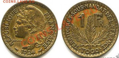 Французское Того 1 франк 1924 на оценку - Франц. того