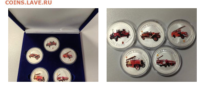 1дол 2005-2006 О-ва Кука Пожарные машины Ag999(5шт), до 25 - ЯЯ Пожарные футляр - 0