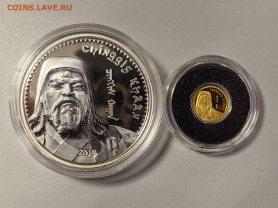 Монголия 1000тугр 2014 Чингизхан, (2шт Ag и Au), до 29.12 - ЯЯ Монголия Чингиз Хан- 2