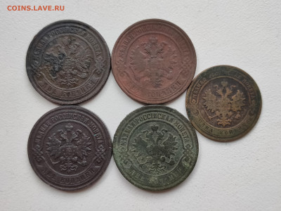 2 копейки 1869 ем, 1870 ем, 1901, 1903; 1 копейка 1901 - 55