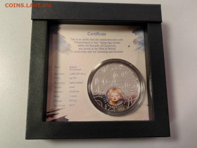 1000фр 2019 Камерун Ренуар Искусство материнства, Ag999 - Ю Материнство Ренуар-4