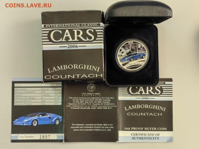 1 доллар 2006 Тувалу. Lamborghini Countach, Ag999, до 05.01 - Ю Ламборджини-1