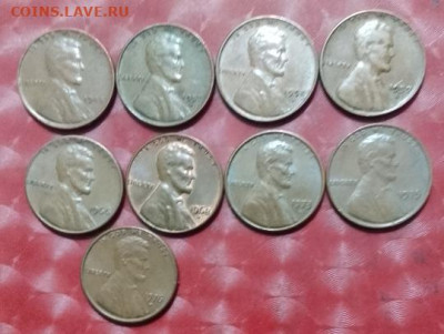 США 1 цент 9 монет разные  aOld - США 1 Цент 9 монет aOld 13.12.24 Р