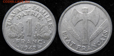 Франция 1 франк 1942  до 25-01-26 в 22:00 - Франция 1 франк 1942    1103