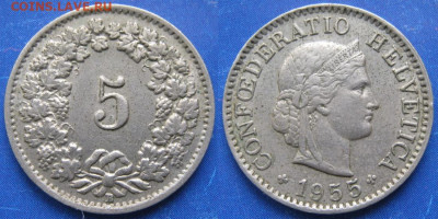 Швейцария 5 раппен 1955   до 25-01-26 в 22:00 - Швейцария 5 раппен 1955    6449