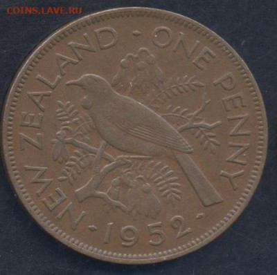 Новая Зеландия 1 пенни 1952 г.27.01.2026 г. 22 -00 МСК. - Н. Зеландия  пенни