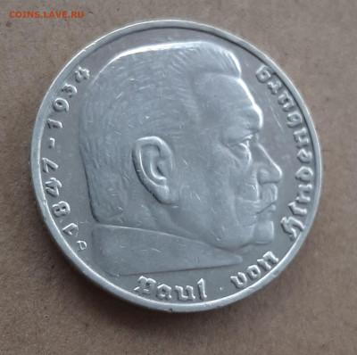 5 марок Гинденбург, 1936, двор D, серебро - 20260209_145531