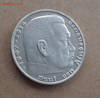 5 марок Гинденбург, 1936, двор D, серебро - 20260209_145530