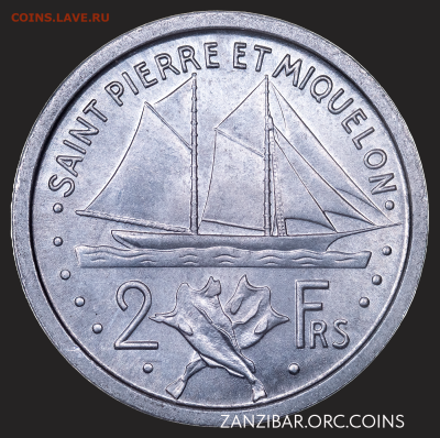 ЗАНИМАТЕЛЬНАЯ НУМИЗМАТИКА - Сен-Пьер и Микелон 2 франка, 1948