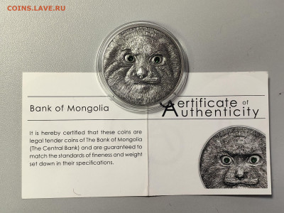 Монголия 500тугр 2014 Манул, Ag999, до 19.02 - Ю Монголия Манул-1