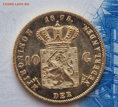 10 гульденов 1875 год. UNC. Нидерланды. - 10 гульденов 1875-1