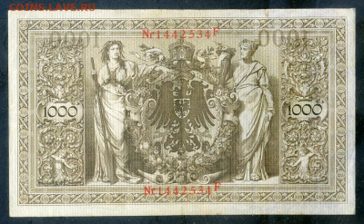 Германия 1000 марок 1910 красные печати до 26.02. - Германия_1000марок-1910_красные-печати-J_спинка