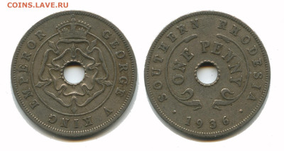 Южная Родезия 1 пенни 1936, 22.00 мск 27.02.2026 года - южная родезия пенни 1936