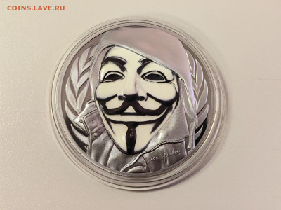 О-ва Кука 5долл 2016 Маска Гая Фокса I, Ag999, до 05.03 - Ю Маска Гая 2016-2